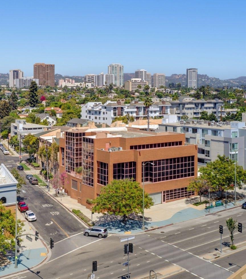 Aerial view of 10495 Santa Monica Blvd at the corner of Thayer Avenue
