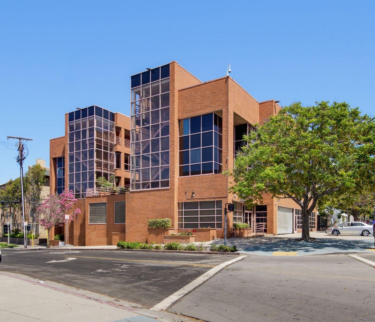 Corner elevation of 10495 Santa Monica Blvd from Thayer Avenue