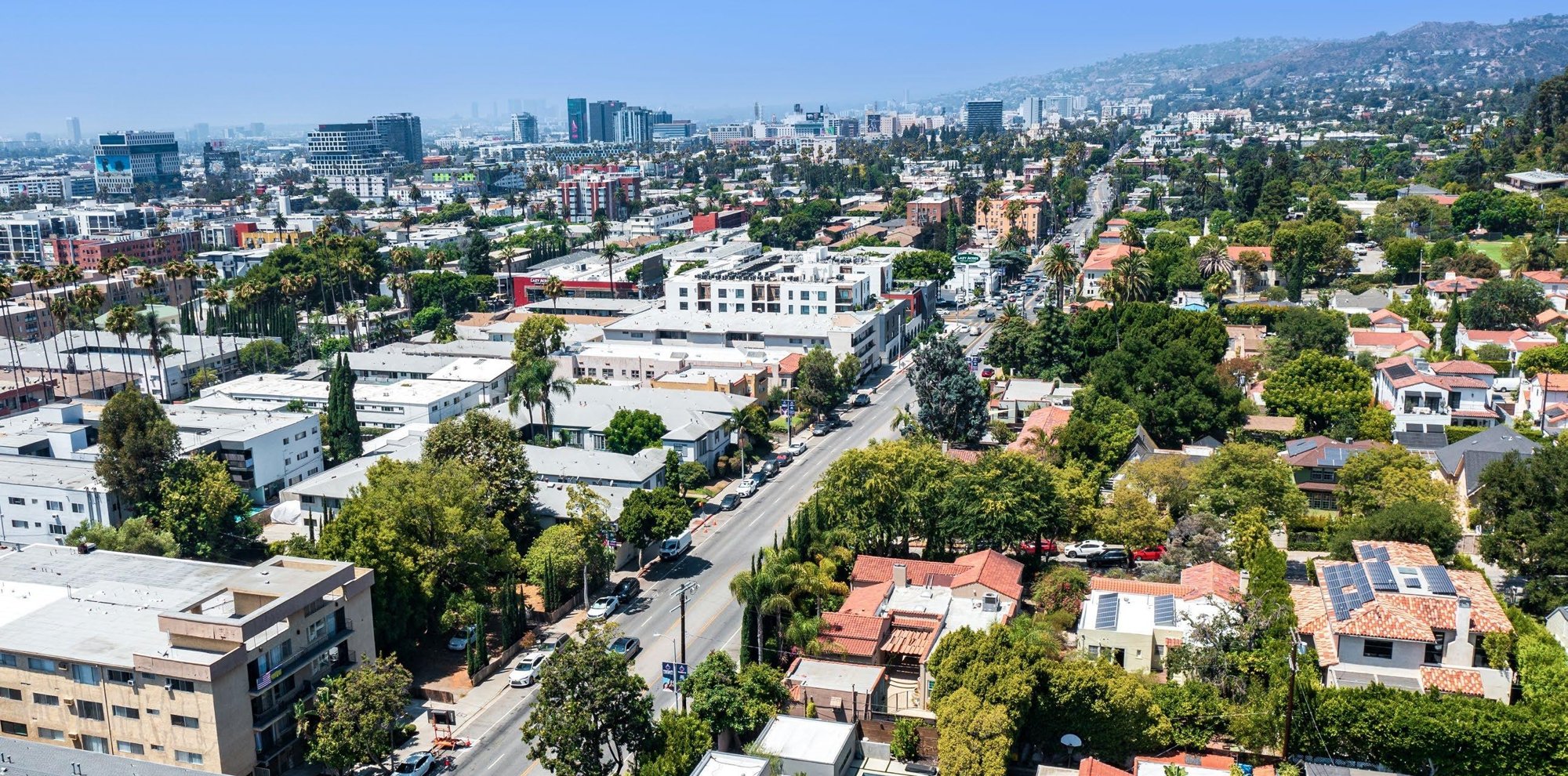 Franklin Ave corridor aerial toward Hollywood